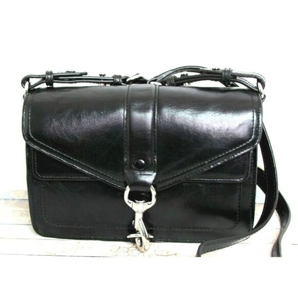 Rebecca Minkoff BLACK SADDLE LEATHER MULTI-COMPARTMENTS FLAP SHOULDER BAG X-BODY - Picture 1 of 10